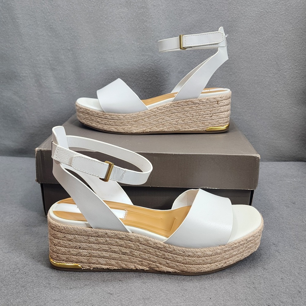 Franco Sarto Tiffany Espadrille Wedge White Leather Platform Sandals W 9M NIB